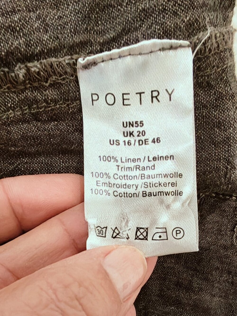 Poetry Long Dress Women 16 Gray Linen Embroidered Midi Lagenlook Relaxed Pockets - Picture 5 of 10